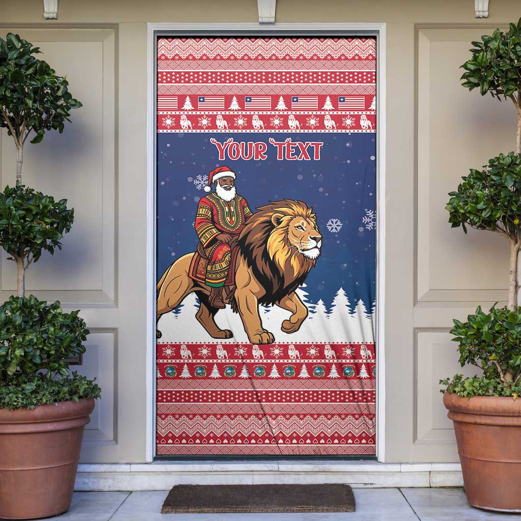 Personalized Liberia Christmas Door Cover Black Santa Riding Lion - Merry Christmas - Wonder Print Shop