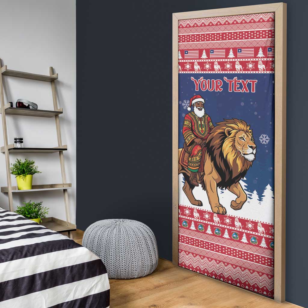 Personalized Liberia Christmas Door Cover Black Santa Riding Lion - Merry Christmas - Wonder Print Shop