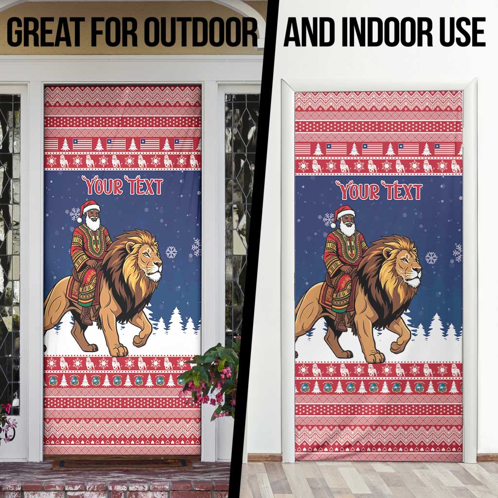 Personalized Liberia Christmas Door Cover Black Santa Riding Lion - Merry Christmas - Wonder Print Shop