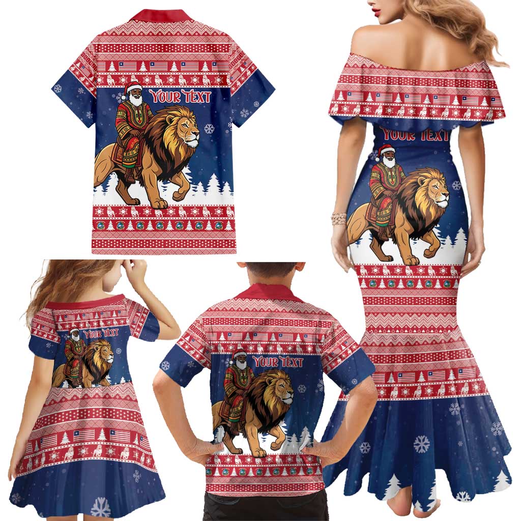 Personalized Liberia Christmas Family Matching Mermaid Dress and Hawaiian Shirt Black Santa Riding Lion - Merry Christmas - Wonder Print Shop