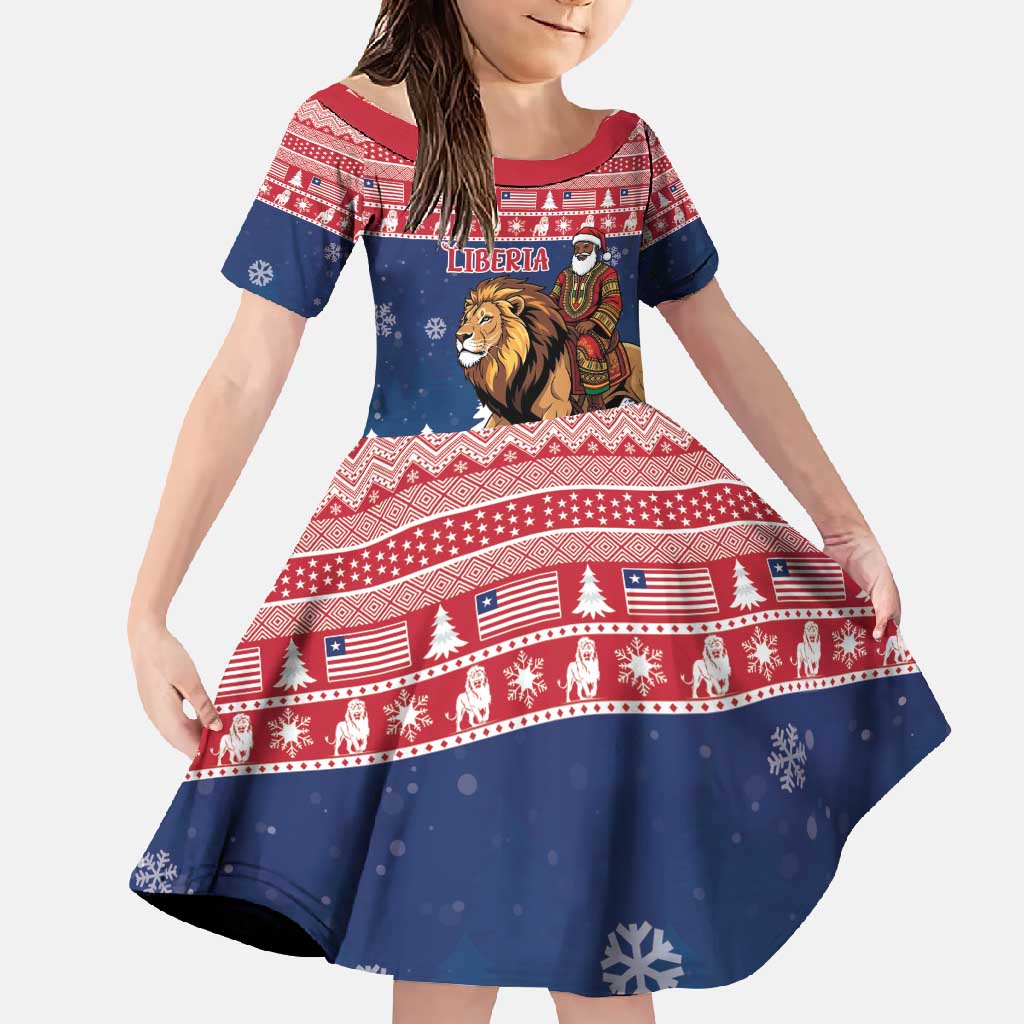 Personalized Liberia Christmas Family Matching Off Shoulder Maxi Dress and Hawaiian Shirt Black Santa Riding Lion - Merry Christmas - Wonder Print Shop