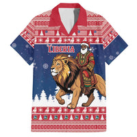 Personalized Liberia Christmas Family Matching Off Shoulder Maxi Dress and Hawaiian Shirt Black Santa Riding Lion - Merry Christmas - Wonder Print Shop