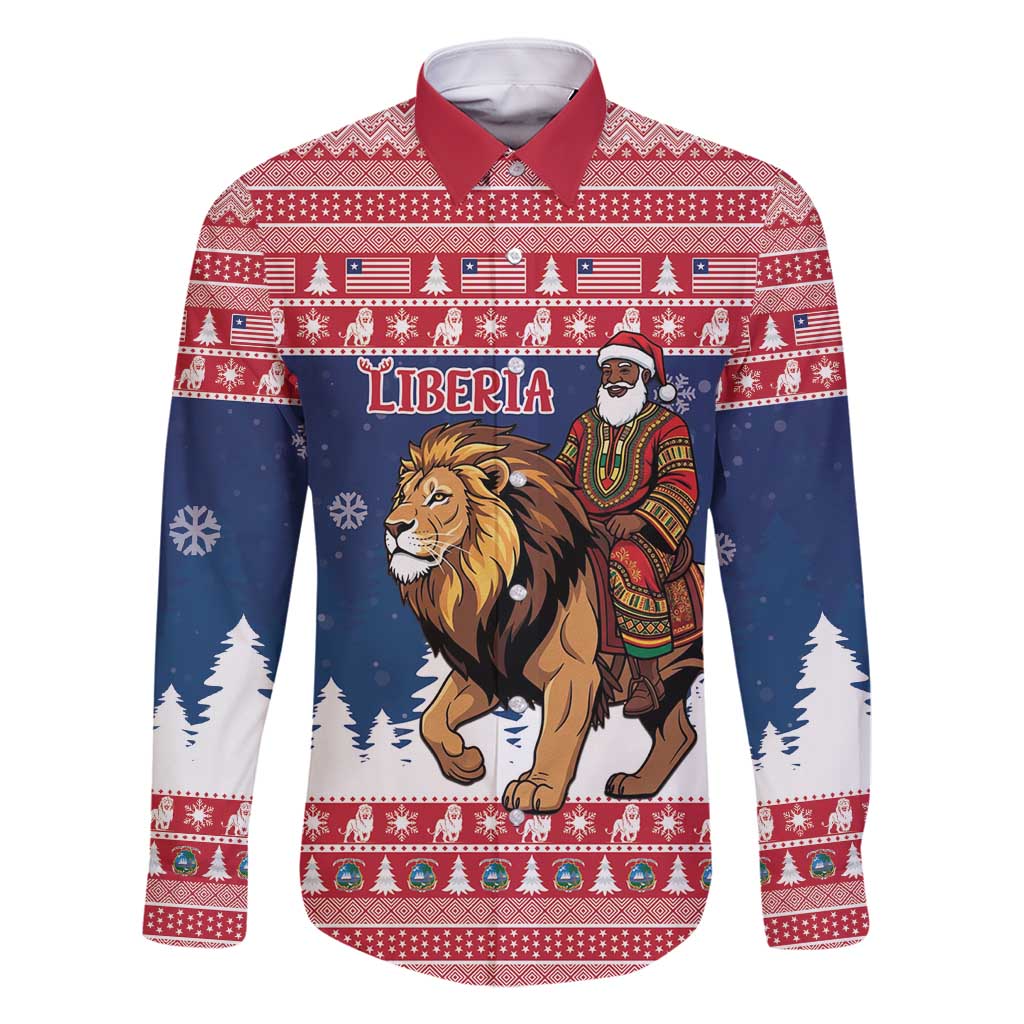 Personalized Liberia Christmas Family Matching Off Shoulder Maxi Dress and Hawaiian Shirt Black Santa Riding Lion - Merry Christmas - Wonder Print Shop