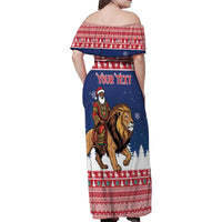 Personalized Liberia Christmas Family Matching Off Shoulder Maxi Dress and Hawaiian Shirt Black Santa Riding Lion - Merry Christmas - Wonder Print Shop