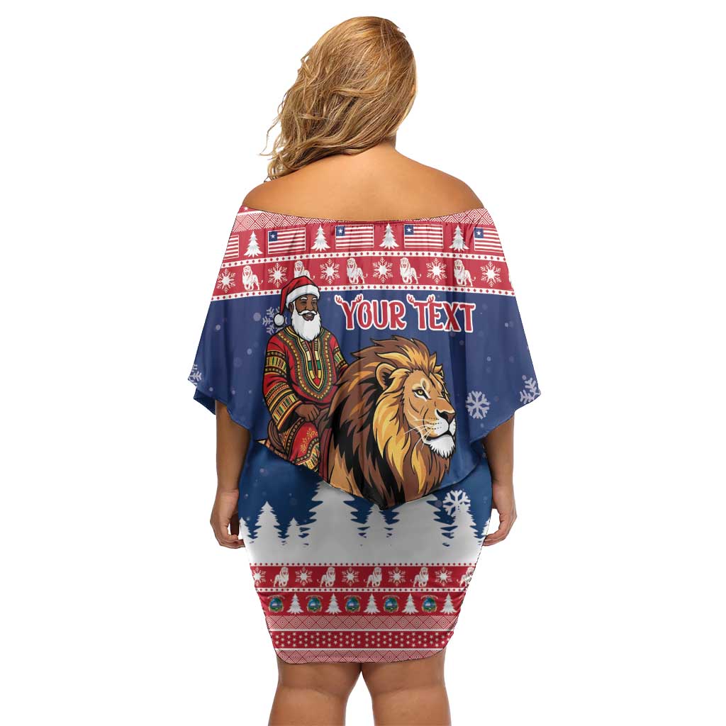 Personalized Liberia Christmas Family Matching Off Shoulder Short Dress and Hawaiian Shirt Black Santa Riding Lion - Merry Christmas - Wonder Print Shop