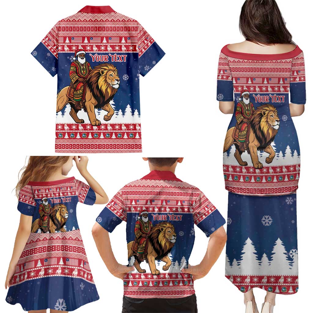 Personalized Liberia Christmas Family Matching Puletasi and Hawaiian Shirt Black Santa Riding Lion - Merry Christmas - Wonder Print Shop