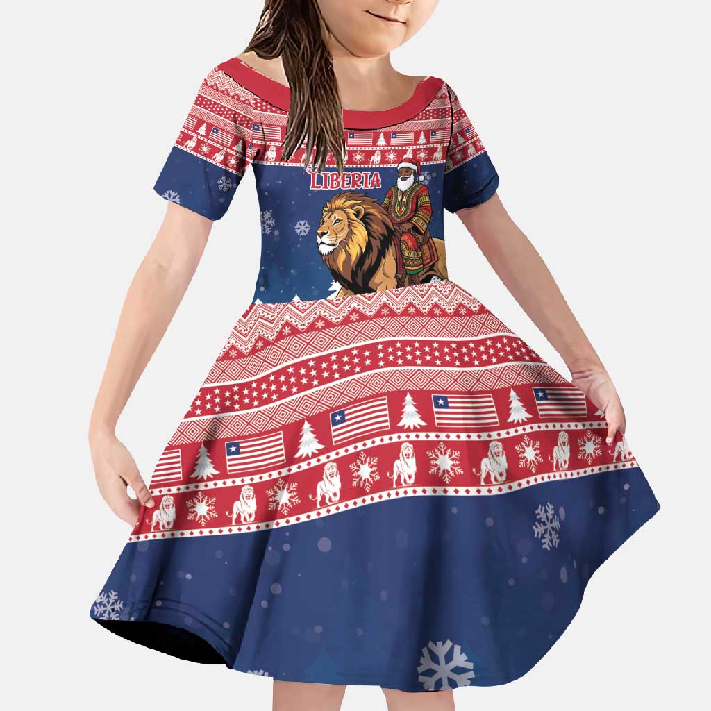 Personalized Liberia Christmas Family Matching Short Sleeve Bodycon Dress and Hawaiian Shirt Black Santa Riding Lion - Merry Christmas - Wonder Print Shop