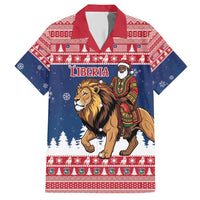 Personalized Liberia Christmas Family Matching Short Sleeve Bodycon Dress and Hawaiian Shirt Black Santa Riding Lion - Merry Christmas - Wonder Print Shop
