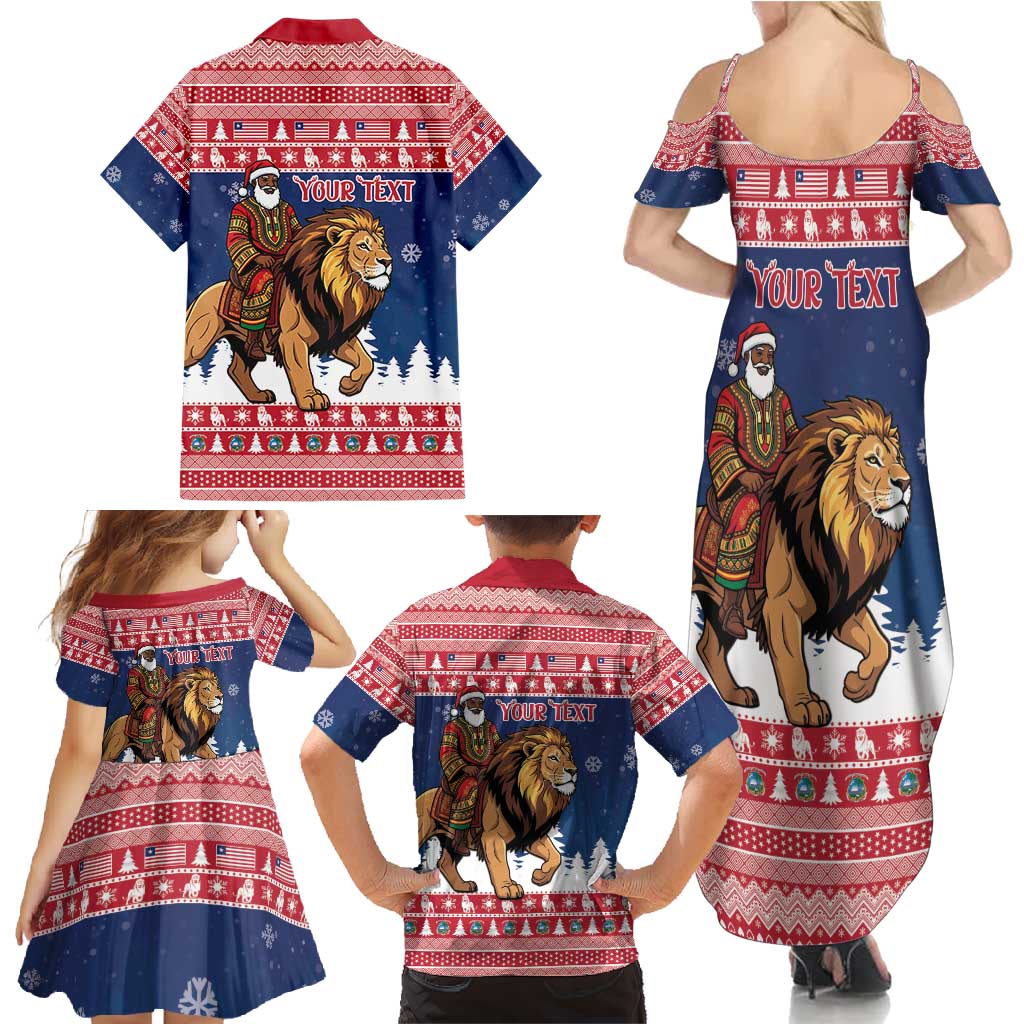 Personalized Liberia Christmas Family Matching Summer Maxi Dress and Hawaiian Shirt Black Santa Riding Lion - Merry Christmas - Wonder Print Shop