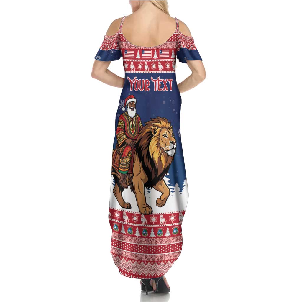 Personalized Liberia Christmas Family Matching Summer Maxi Dress and Hawaiian Shirt Black Santa Riding Lion - Merry Christmas - Wonder Print Shop