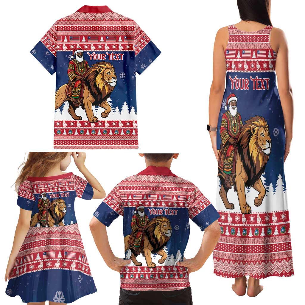 Personalized Liberia Christmas Family Matching Tank Maxi Dress and Hawaiian Shirt Black Santa Riding Lion - Merry Christmas - Wonder Print Shop