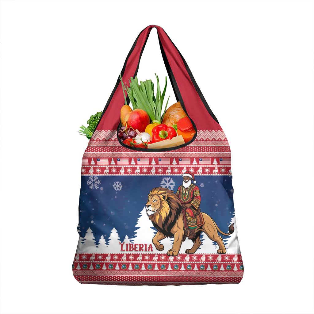 Liberia Christmas Grocery Bag Black Santa Riding Lion - Merry Christmas - Wonder Print Shop