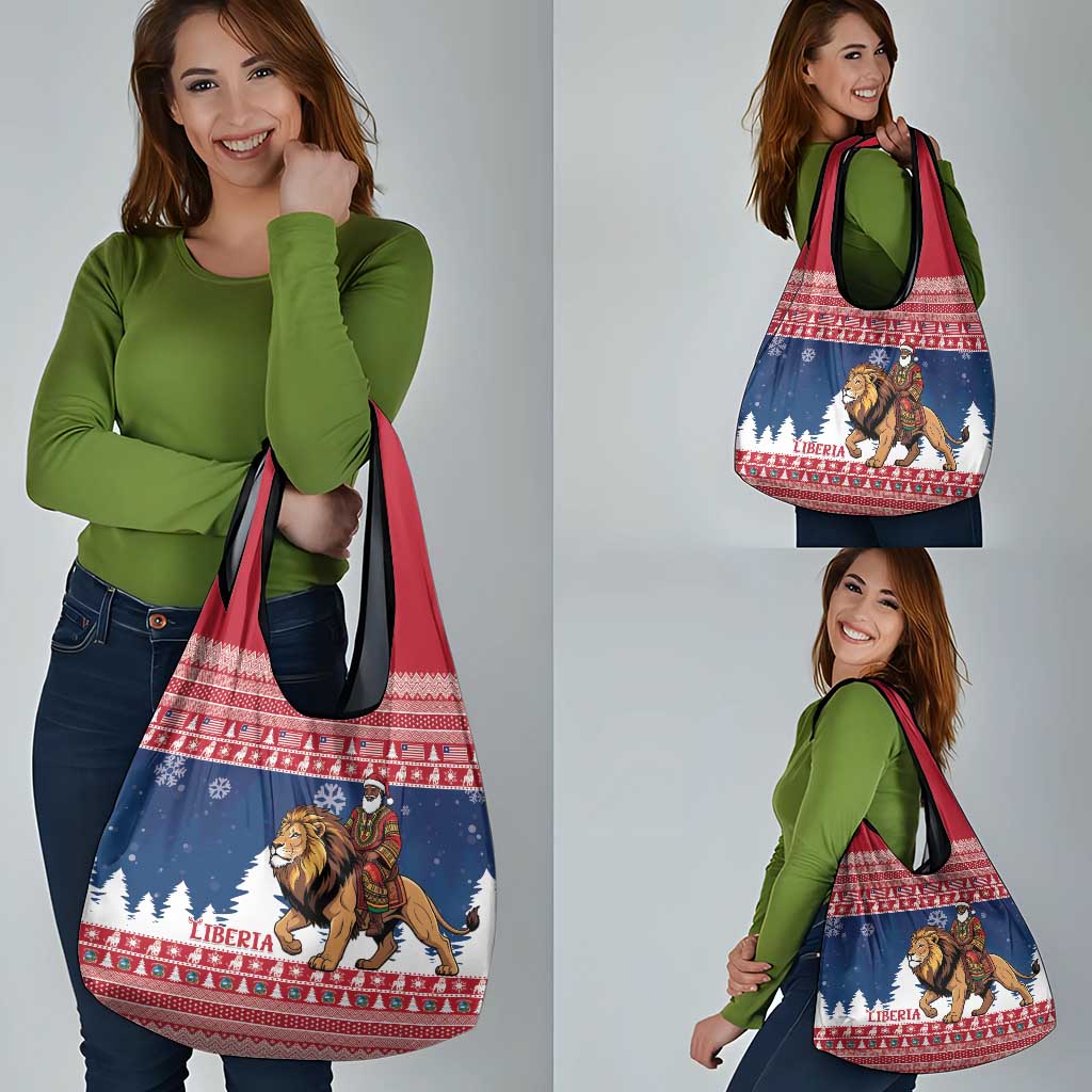 Liberia Christmas Grocery Bag Black Santa Riding Lion - Merry Christmas - Wonder Print Shop