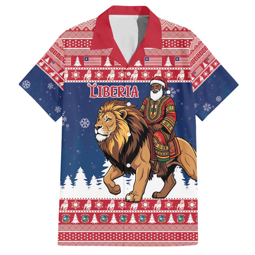 Personalized Liberia Christmas Hawaiian Shirt Black Santa Riding Lion - Merry Christmas - Wonder Print Shop