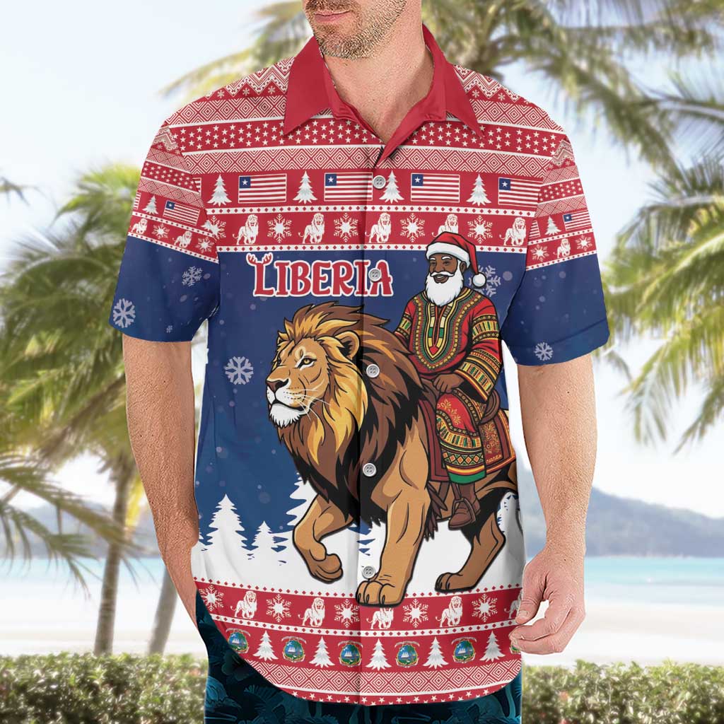 Personalized Liberia Christmas Hawaiian Shirt Black Santa Riding Lion - Merry Christmas - Wonder Print Shop