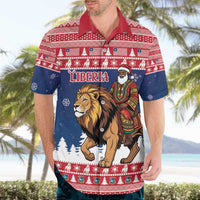Personalized Liberia Christmas Hawaiian Shirt Black Santa Riding Lion - Merry Christmas - Wonder Print Shop