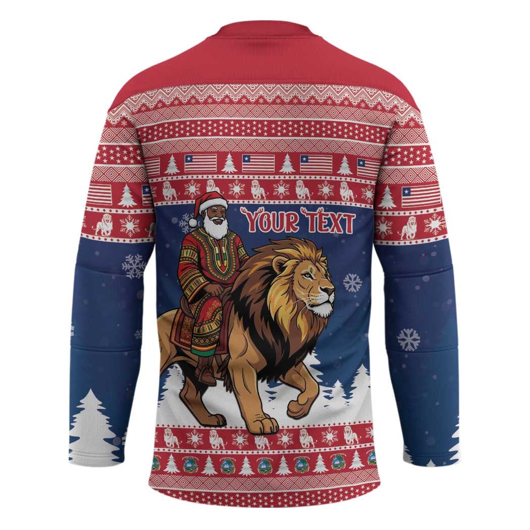 Personalized Liberia Christmas Hockey Jersey Black Santa Riding Lion - Merry Christmas - Wonder Print Shop