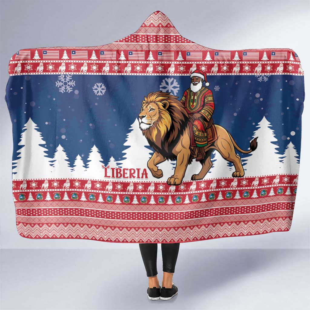 Liberia Christmas Hooded Blanket Black Santa Riding Lion - Merry Christmas - Wonder Print Shop