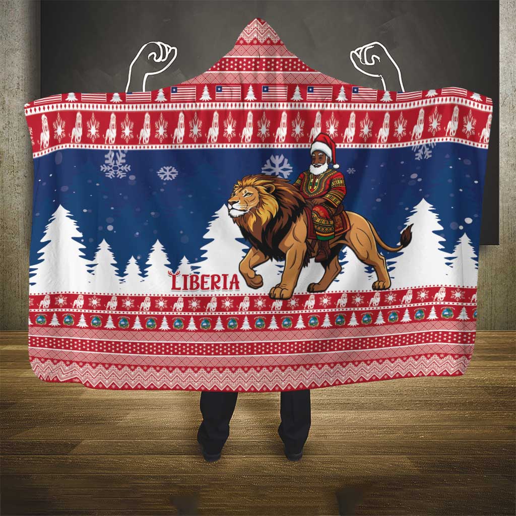 Liberia Christmas Hooded Blanket Black Santa Riding Lion - Merry Christmas - Wonder Print Shop