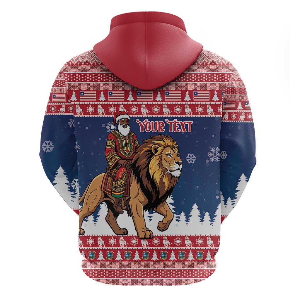 Personalized Liberia Christmas Hoodie Black Santa Riding Lion - Merry Christmas - Wonder Print Shop