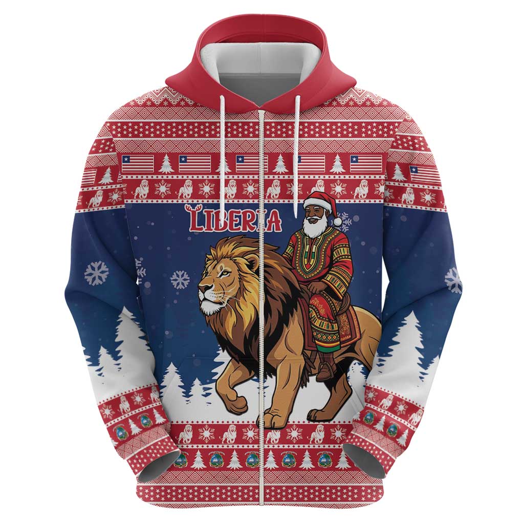 Personalized Liberia Christmas Hoodie Black Santa Riding Lion - Merry Christmas - Wonder Print Shop