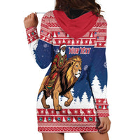Personalized Liberia Christmas Hoodie Dress Black Santa Riding Lion - Merry Christmas - Wonder Print Shop