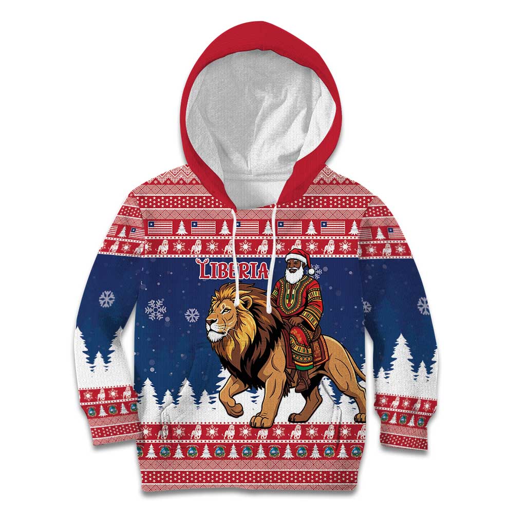 Personalized Liberia Christmas Kid Hoodie Black Santa Riding Lion - Merry Christmas - Wonder Print Shop