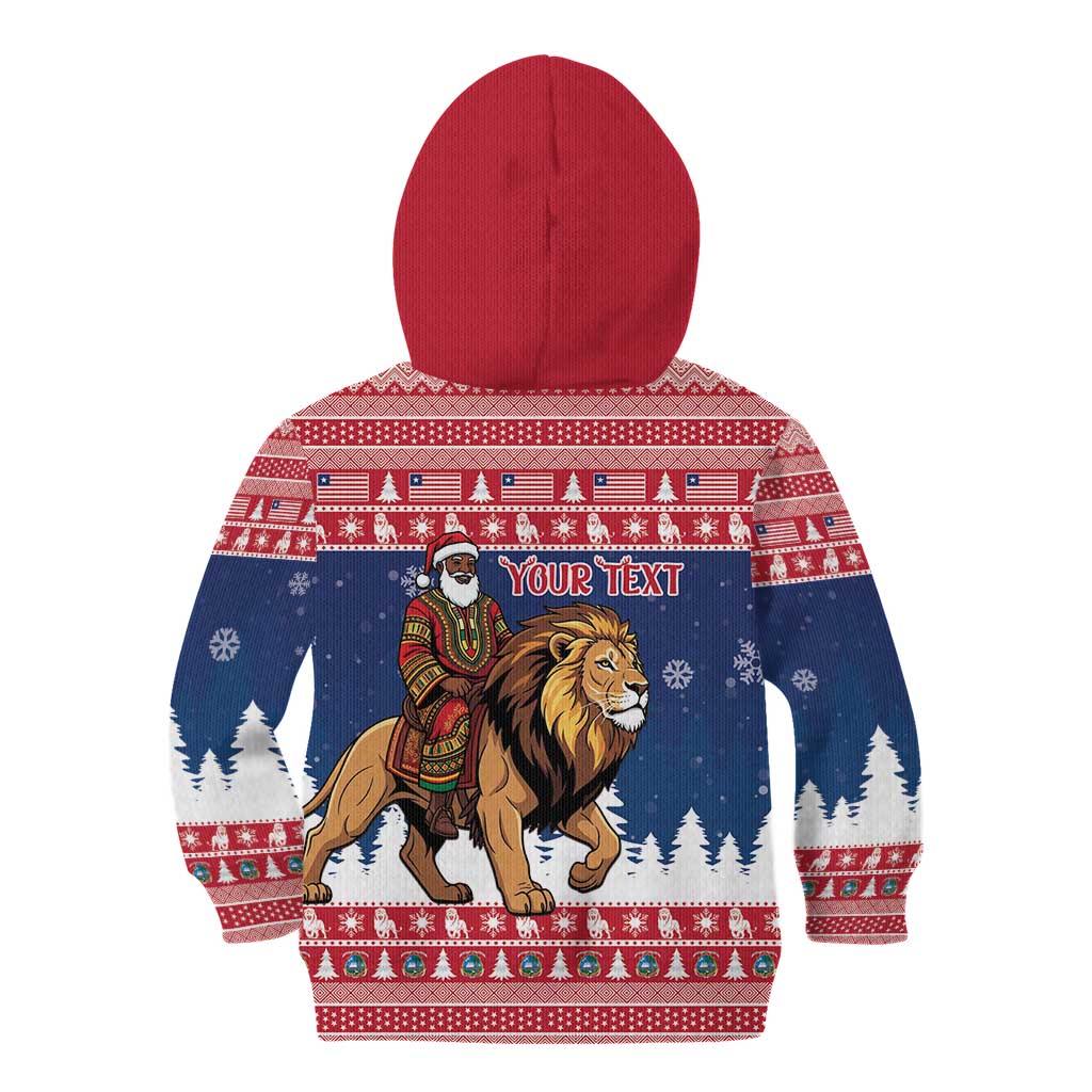 Personalized Liberia Christmas Kid Hoodie Black Santa Riding Lion - Merry Christmas - Wonder Print Shop