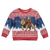 Personalized Liberia Christmas Kid Ugly Christmas Sweater Black Santa Riding Lion - Merry Christmas - Wonder Print Shop
