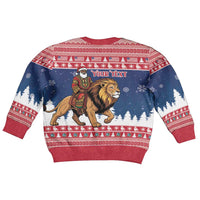Personalized Liberia Christmas Kid Ugly Christmas Sweater Black Santa Riding Lion - Merry Christmas - Wonder Print Shop
