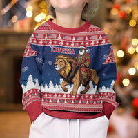 Personalized Liberia Christmas Kid Ugly Christmas Sweater Black Santa Riding Lion - Merry Christmas - Wonder Print Shop