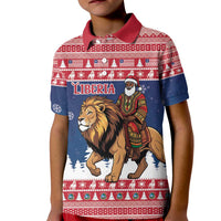 Personalized Liberia Christmas Kid Polo Shirt Black Santa Riding Lion - Merry Christmas - Wonder Print Shop