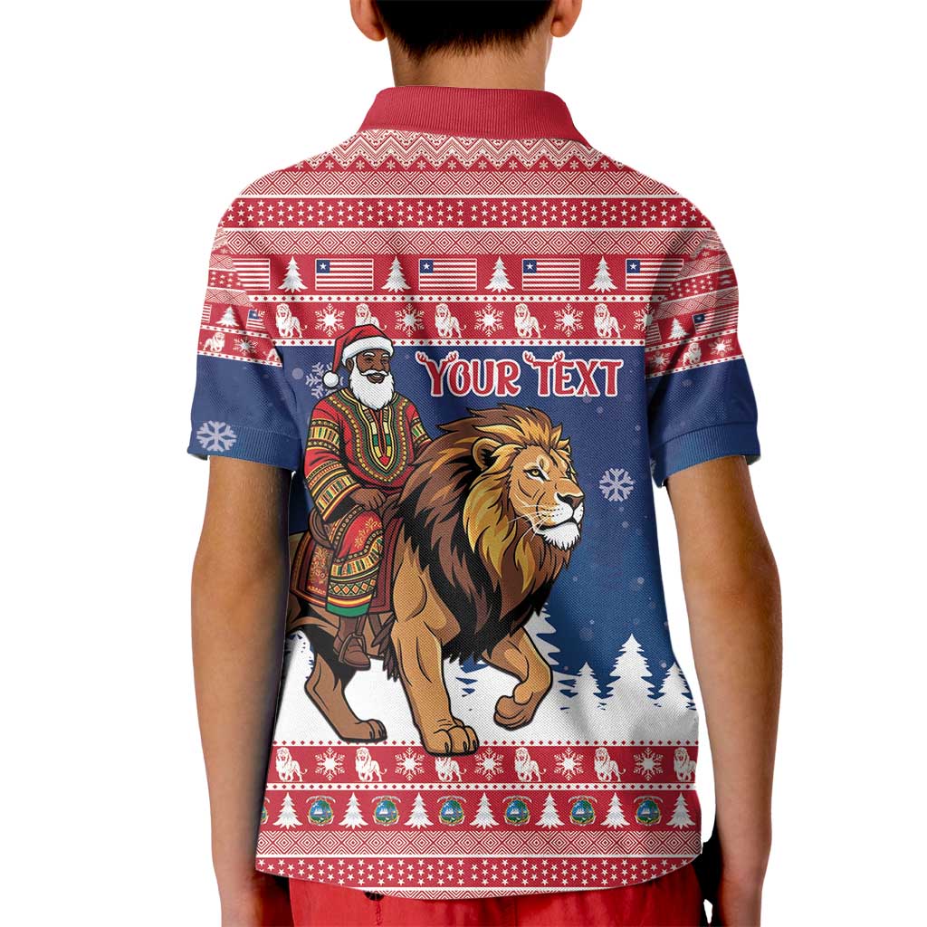 Personalized Liberia Christmas Kid Polo Shirt Black Santa Riding Lion - Merry Christmas - Wonder Print Shop