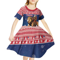 Personalized Liberia Christmas Kid Short Sleeve Dress Black Santa Riding Lion - Merry Christmas - Wonder Print Shop