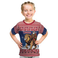 Personalized Liberia Christmas Kid T Shirt Black Santa Riding Lion - Merry Christmas - Wonder Print Shop