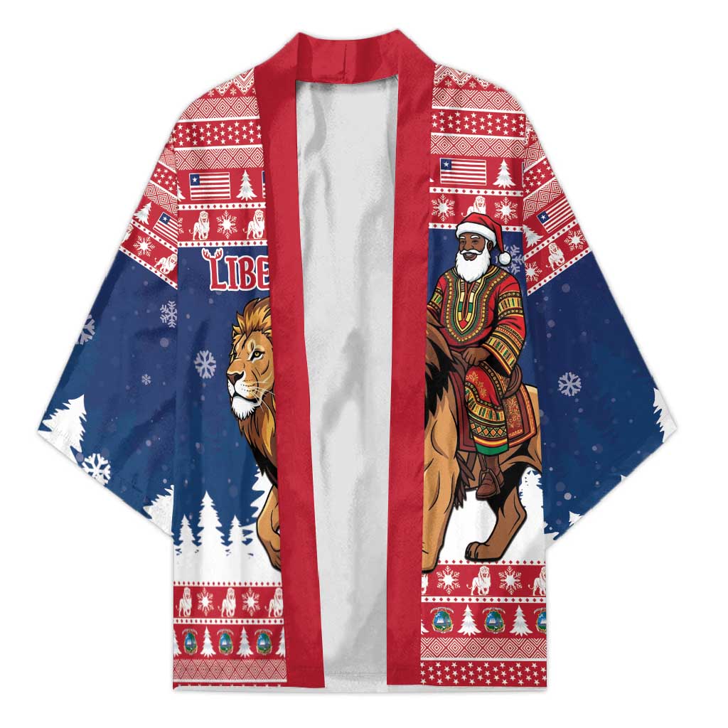 Personalized Liberia Christmas Kimono Black Santa Riding Lion - Merry Christmas - Wonder Print Shop
