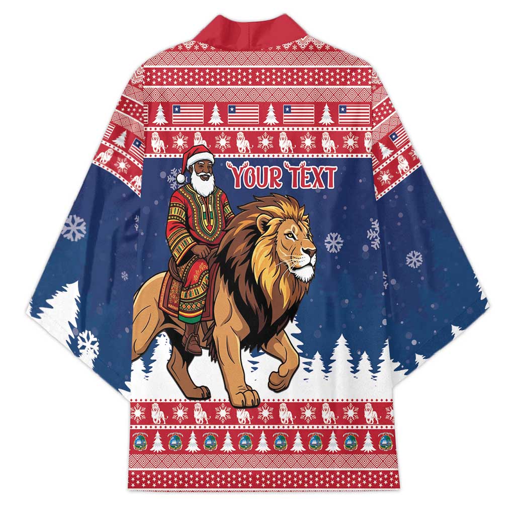 Personalized Liberia Christmas Kimono Black Santa Riding Lion - Merry Christmas - Wonder Print Shop