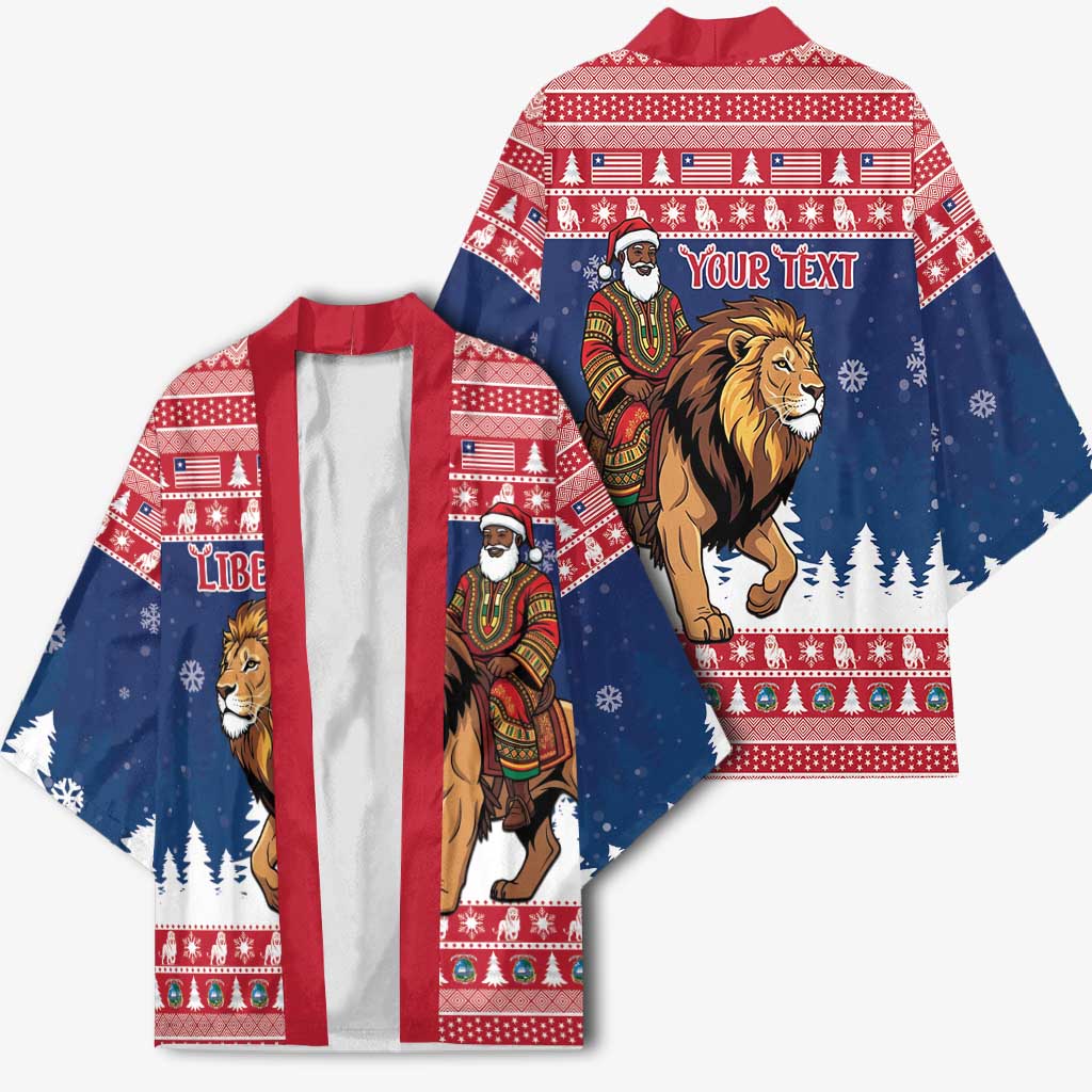 Personalized Liberia Christmas Kimono Black Santa Riding Lion - Merry Christmas - Wonder Print Shop