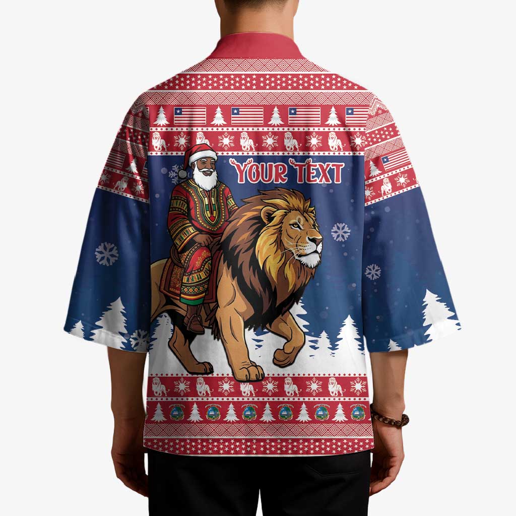 Personalized Liberia Christmas Kimono Black Santa Riding Lion - Merry Christmas - Wonder Print Shop