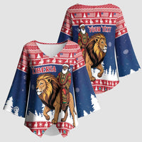Personalized Liberia Christmas Kimono Sleeve Blouse Black Santa Riding Lion - Merry Christmas - Wonder Print Shop