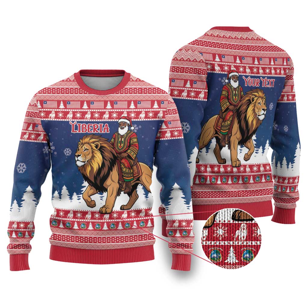 Personalized Liberia Christmas Ugly Christmas Sweater Black Santa Riding Lion - Merry Christmas - Wonder Print Shop