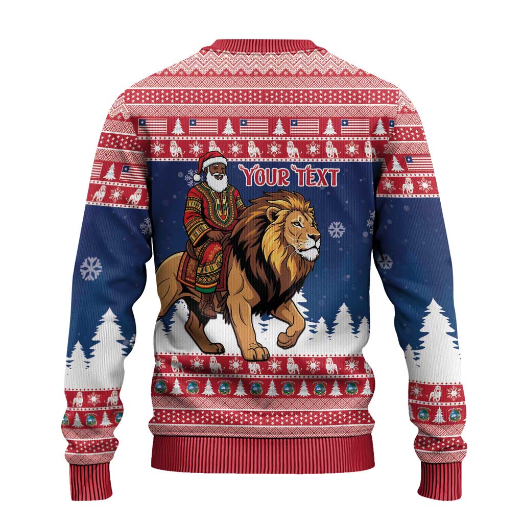 Personalized Liberia Christmas Ugly Christmas Sweater Black Santa Riding Lion - Merry Christmas - Wonder Print Shop
