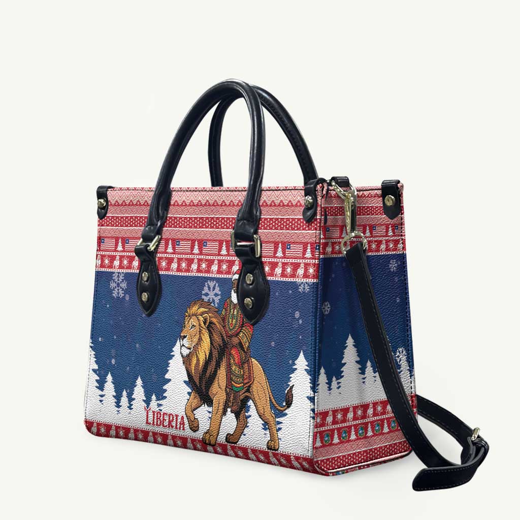 Liberia Christmas Leather Bag Black Santa Riding Lion - Merry Christmas - Wonder Print Shop