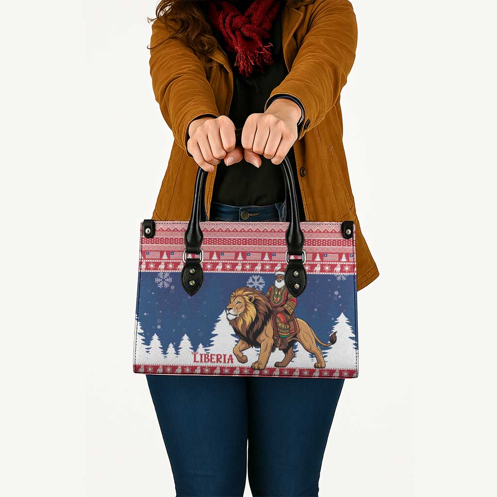 Liberia Christmas Leather Bag Black Santa Riding Lion - Merry Christmas - Wonder Print Shop