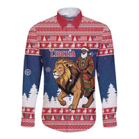 Personalized Liberia Christmas Long Sleeve Button Shirt Black Santa Riding Lion - Merry Christmas - Wonder Print Shop