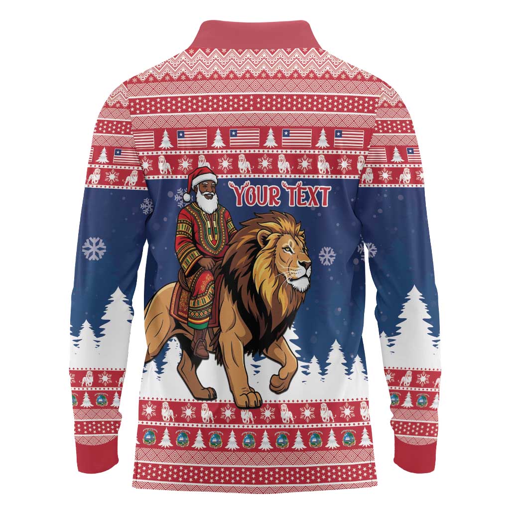 Personalized Liberia Christmas Long Sleeve Polo Shirt Black Santa Riding Lion - Merry Christmas - Wonder Print Shop