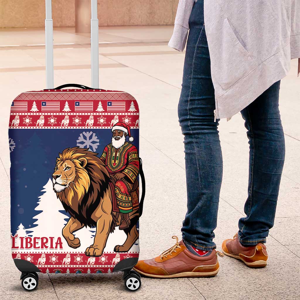 Liberia Christmas Luggage Cover Black Santa Riding Lion - Merry Christmas - Wonder Print Shop