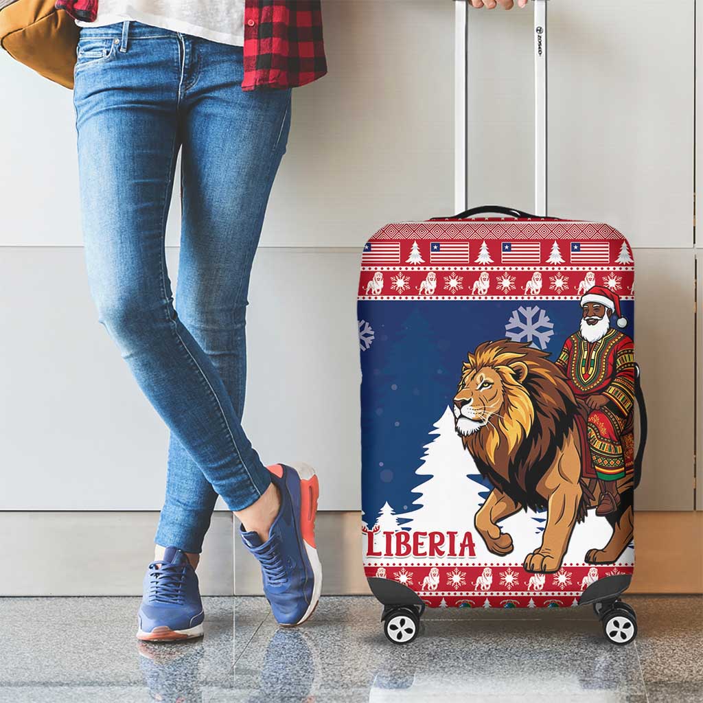 Liberia Christmas Luggage Cover Black Santa Riding Lion - Merry Christmas - Wonder Print Shop