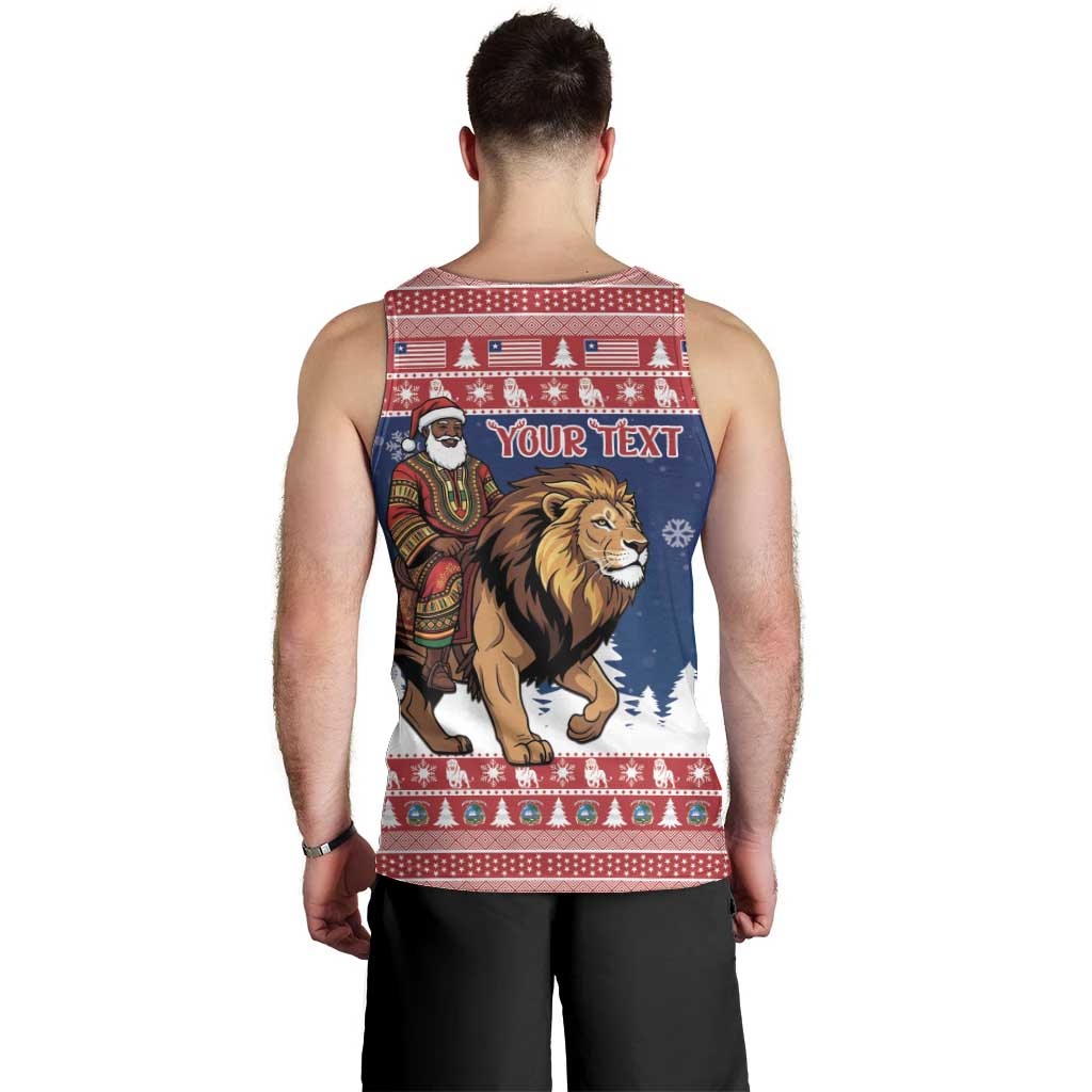 Personalized Liberia Christmas Men Tank Top Black Santa Riding Lion - Merry Christmas - Wonder Print Shop