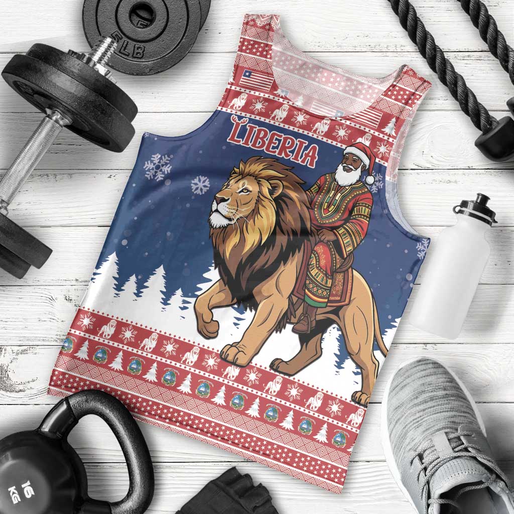 Personalized Liberia Christmas Men Tank Top Black Santa Riding Lion - Merry Christmas - Wonder Print Shop